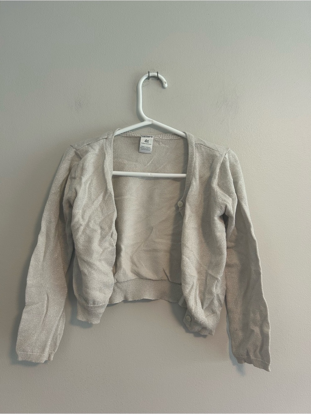 (3/$20) Carters 4t tan glittery cropped button up cardigan sweater